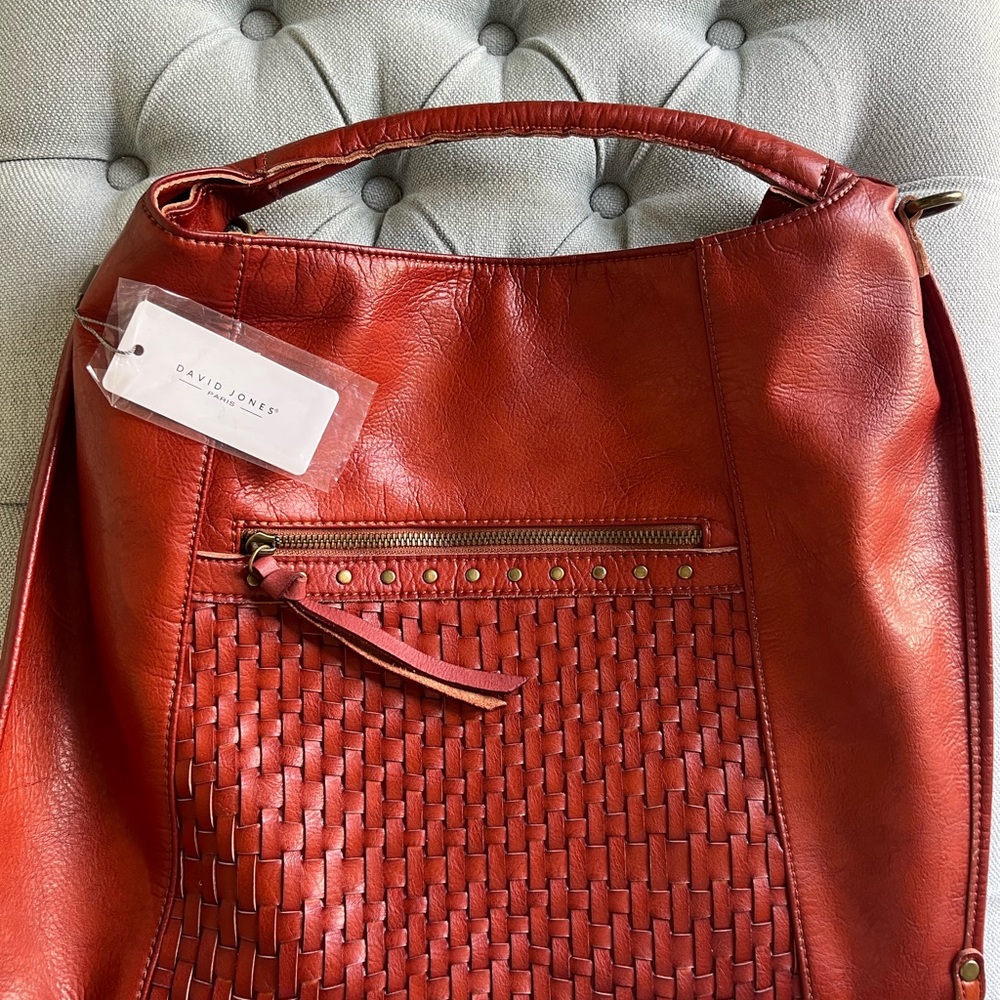 22. Boho Cognac Leather Tote with Quilted Texture